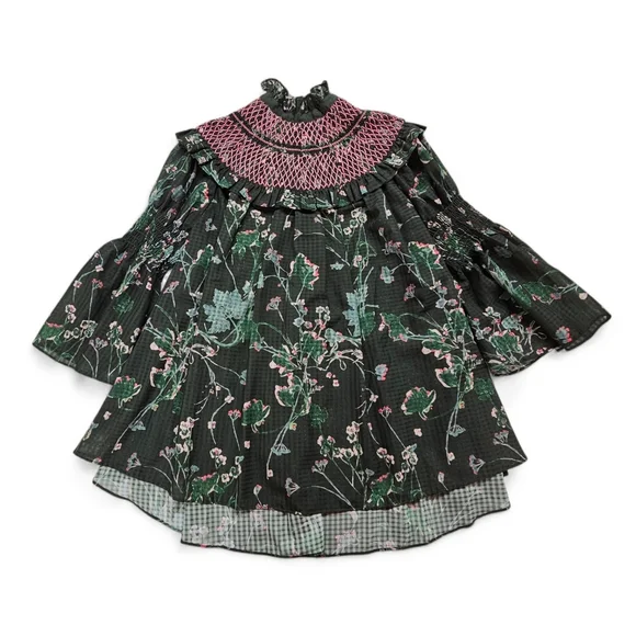 Tuckernuck Bouvier Blouse In Jaguar Garden Green And Pink Size Small - Picture 4 of 8